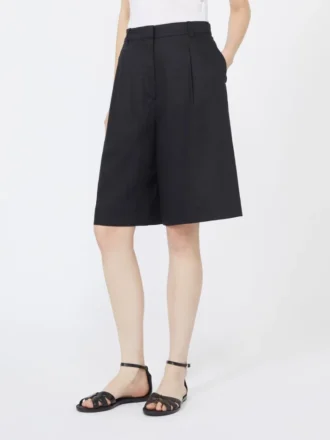 Bermudas compridas em lona de linho, pretas