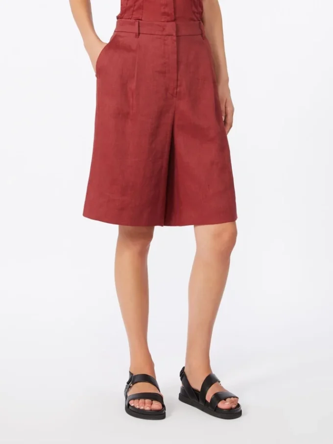 Bermudas compridas em lona de linho, vermelho tijolo Bermudas compridas em lona de linho, vermelho tijolo