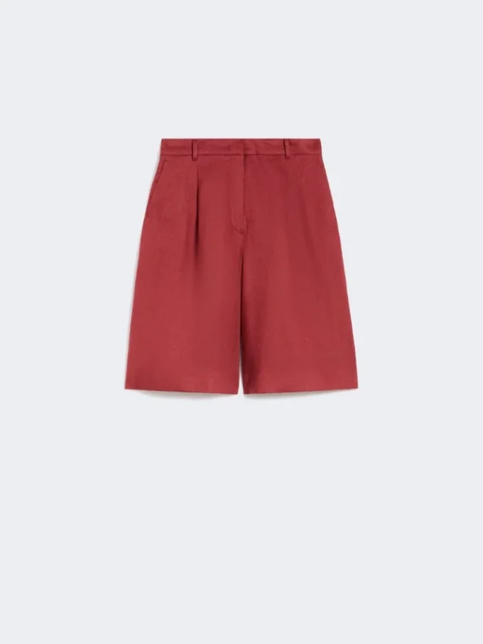 Bermudas compridas em lona de linho, vermelho tijolo Bermudas compridas em lona de linho, vermelho tijolo