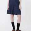 Bermudas de ganga em algodão e linho, azul-marinho