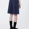 Bermudas de ganga em algodão e linho, azul-marinho