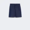 Bermudas de ganga em algodão e linho, azul-marinho