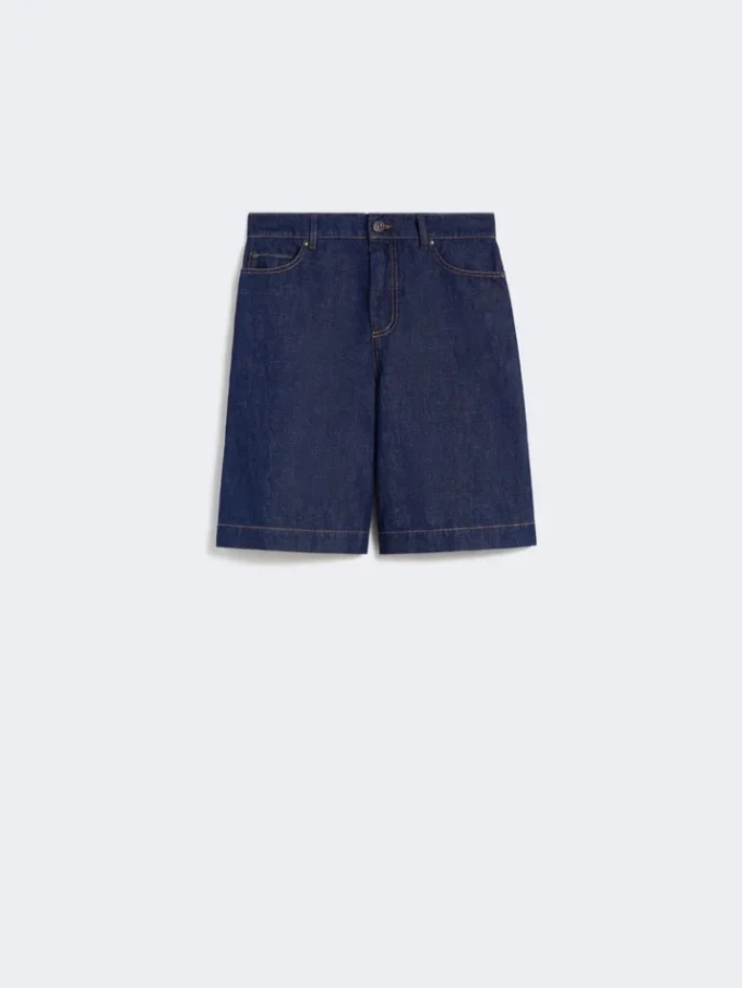 Bermudas de ganga em algodão e linho, azul-marinho