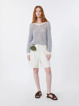 Bermudas em lona de algodão e linho, cru