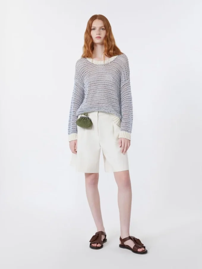 Bermudas em lona de algodão e linho, cru