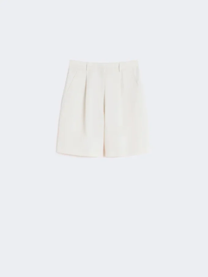 Bermudas em lona de algodão e linho, cru