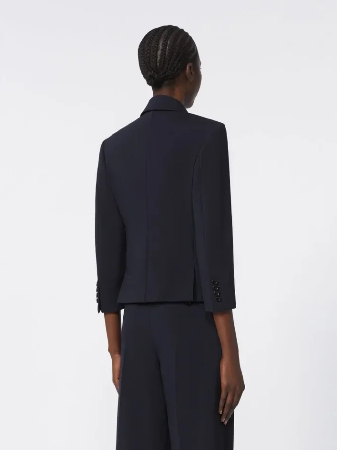 Blazer curto em tecido de lã, azul-marinho