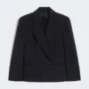 Blazer curto em tecido de lã, azul-marinho