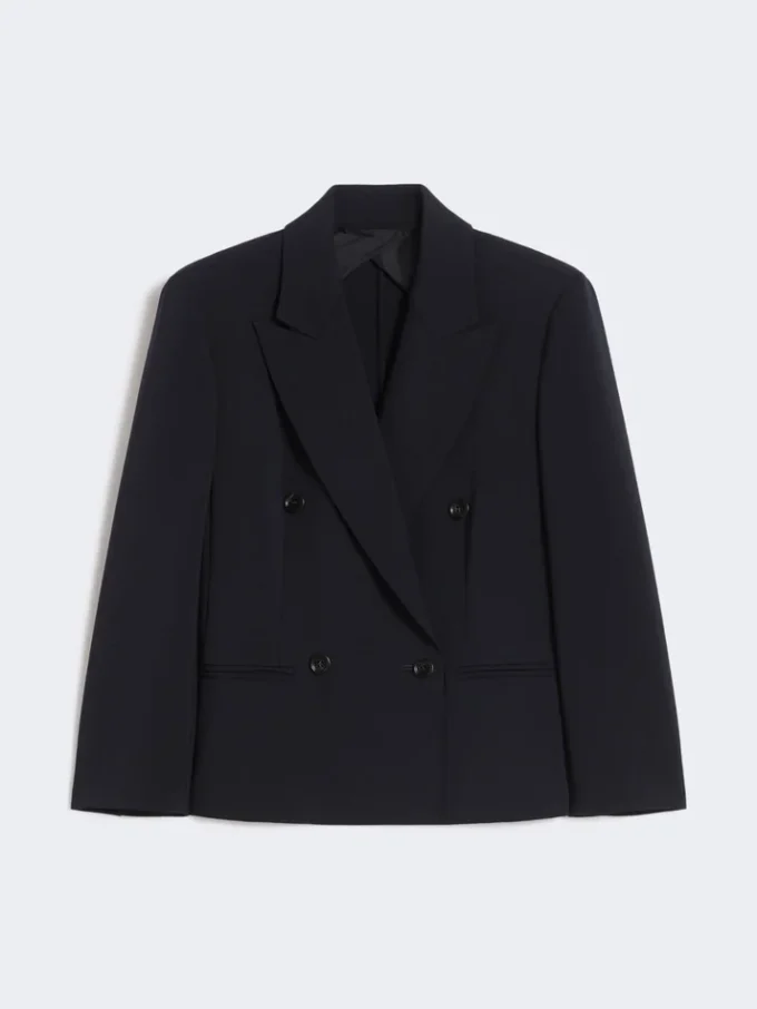 Blazer curto em tecido de lã, azul-marinho