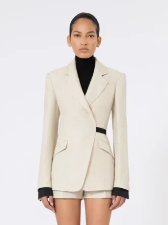 Blazer de botões duplos em linho drill, cor areia