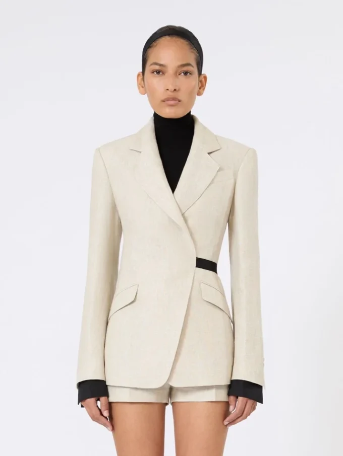 Blazer de botões duplos em linho drill, cor areia