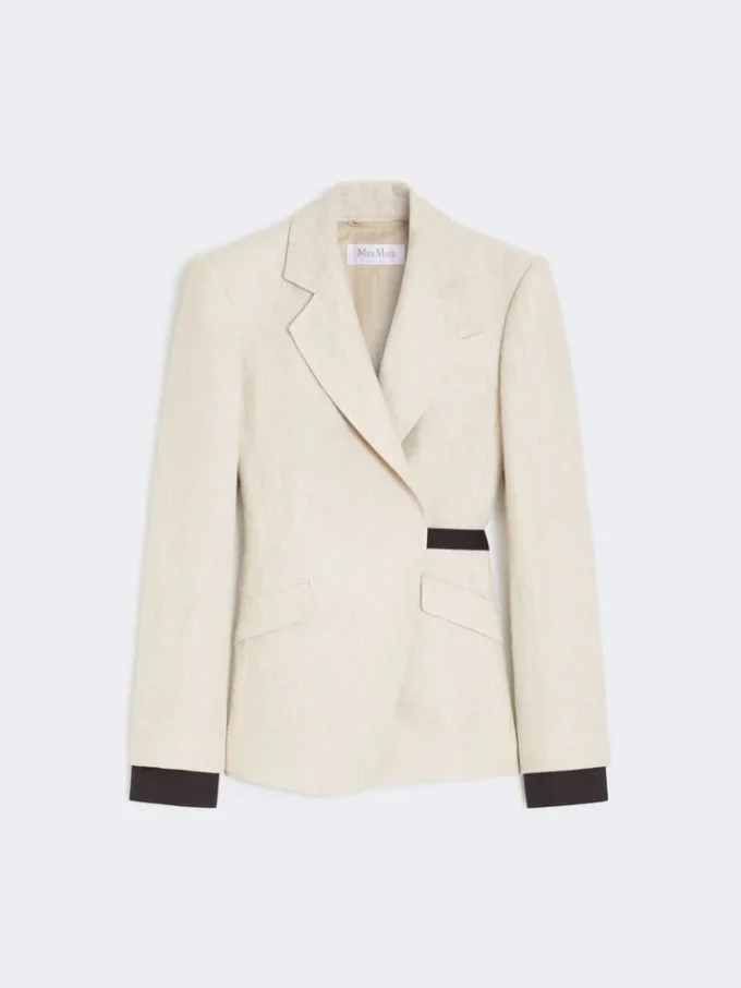 Blazer de botões duplos em linho drill, cor areia