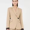 Blazer de botões duplos em linho puro natta, cor camelo