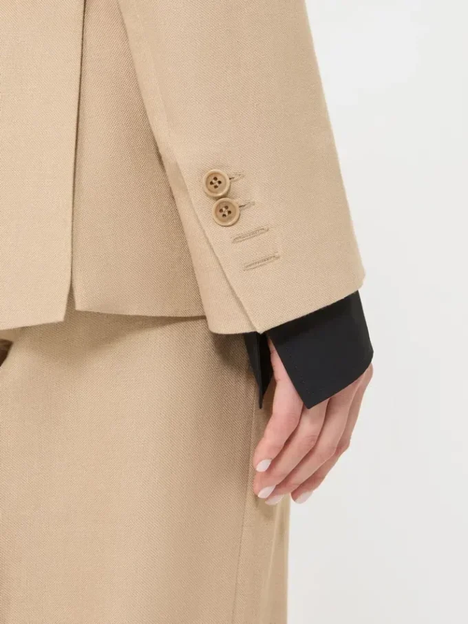 Blazer de botões duplos em linho puro natta, cor camelo