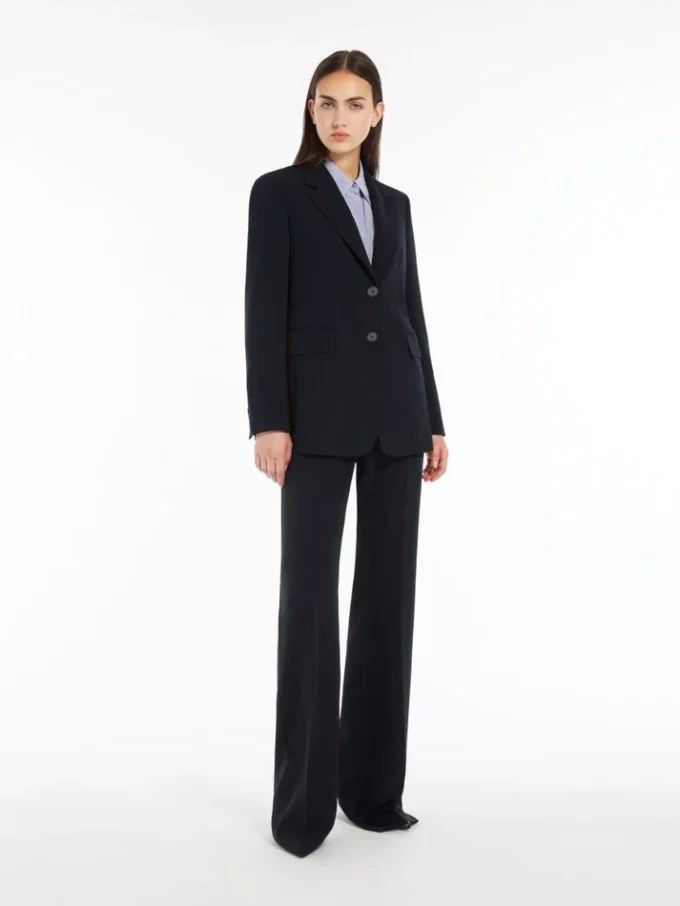 Blazer de cady de botões simples, azul-marinho