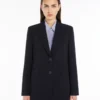 Blazer de cady de botões simples, azul-marinho