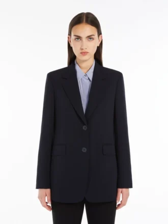 Blazer de cady de botões simples, azul-marinho