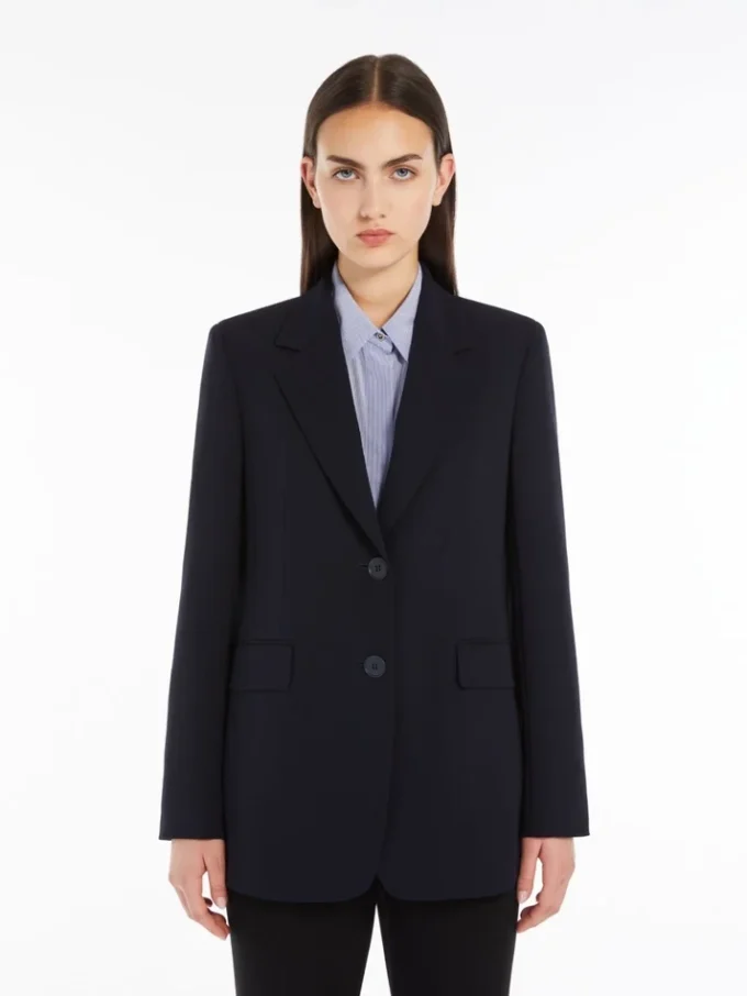 Blazer de cady de botões simples, azul-marinho