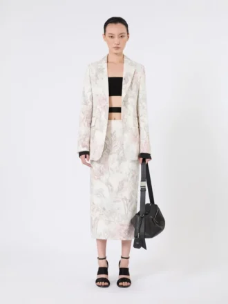 Blazer de corte justo em organza estampada e gabardine, branco