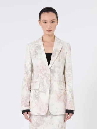 Blazer de corte justo em organza estampada e gabardine, branco