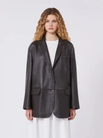 Blazer de couro oversized, castanho