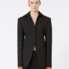 Blazer de gabardine elástica de corte justo, preto Blazer de gabardine elástica de corte justo, preto