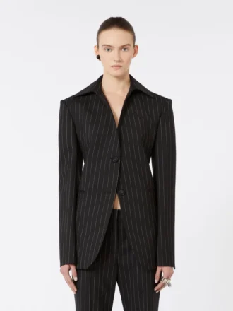 Blazer de gabardine elástica de corte justo, preto