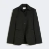 Blazer de gabardine elástica de corte justo, preto Blazer de gabardine elástica de corte justo, preto
