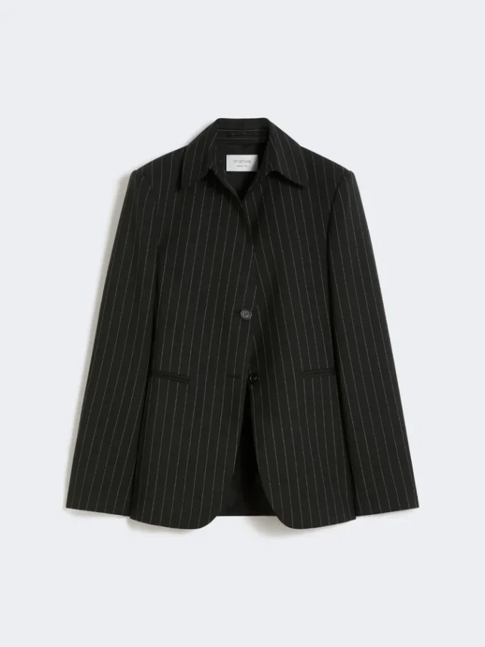 Blazer de gabardine elástica de corte justo, preto Blazer de gabardine elástica de corte justo, preto