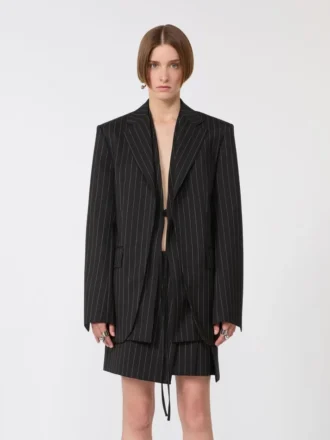 Blazer de gabardine às riscas, preto