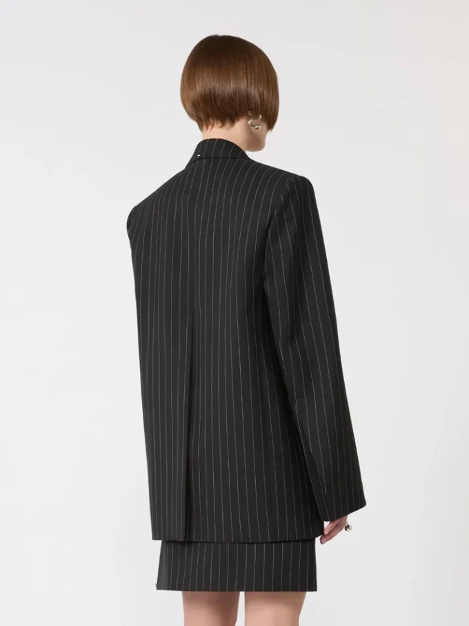 Blazer de gabardine às riscas, preto Blazer de gabardine às riscas, preto