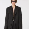 Blazer de gabardine às riscas, preto Blazer de gabardine às riscas, preto