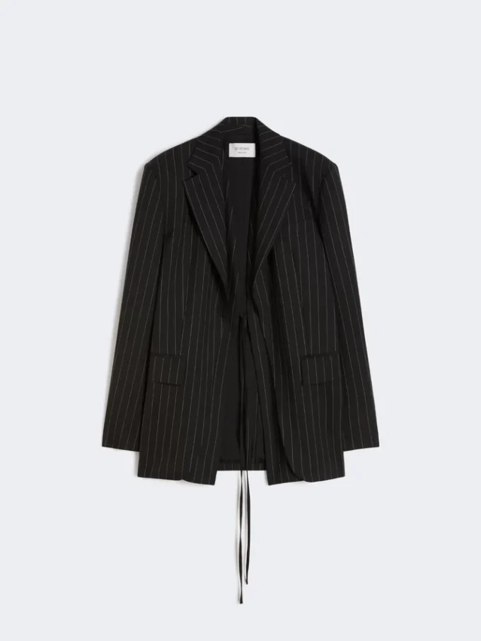 Blazer de gabardine às riscas, preto Blazer de gabardine às riscas, preto