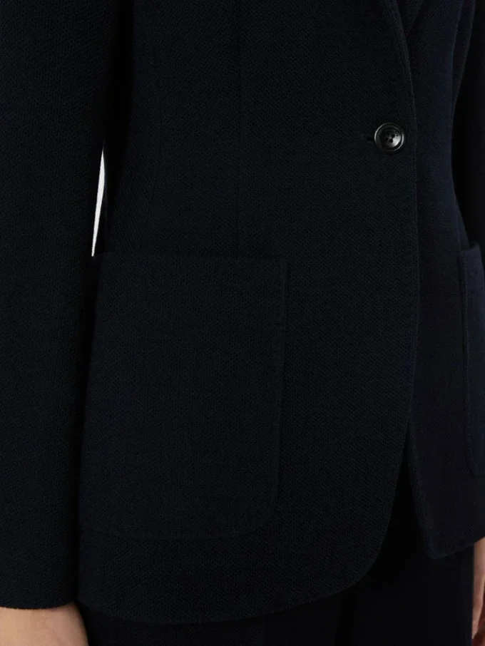 Blazer de jersey piqua de botões simples, azul-marinho Blazer de jersey piqua de botões simples, azul-marinho