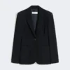 Blazer de jersey piqua de botões simples, azul-marinho Blazer de jersey piqua de botões simples, azul-marinho