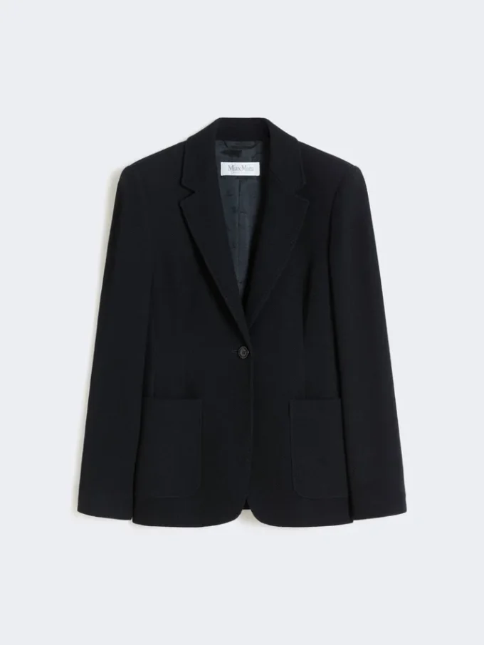 Blazer de jersey piqua de botões simples, azul-marinho Blazer de jersey piqua de botões simples, azul-marinho