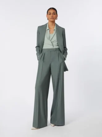 Blazer de lã e seda com botões duplos, verde escuro