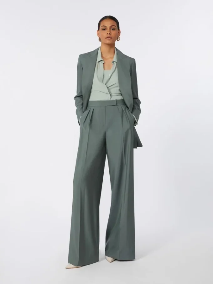 Blazer de lã e seda com botões duplos, verde escuro Blazer de lã e seda com botões duplos, verde escuro