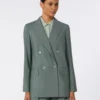 Blazer de lã e seda com botões duplos, verde escuro Blazer de lã e seda com botões duplos, verde escuro