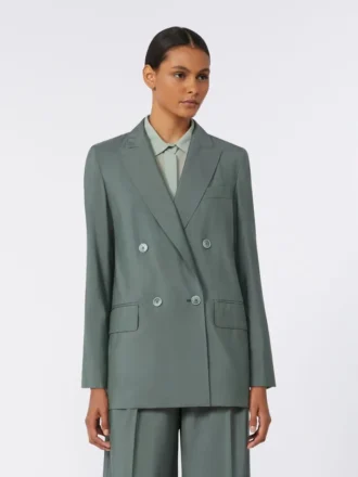 Blazer de lã e seda com botões duplos, verde escuro