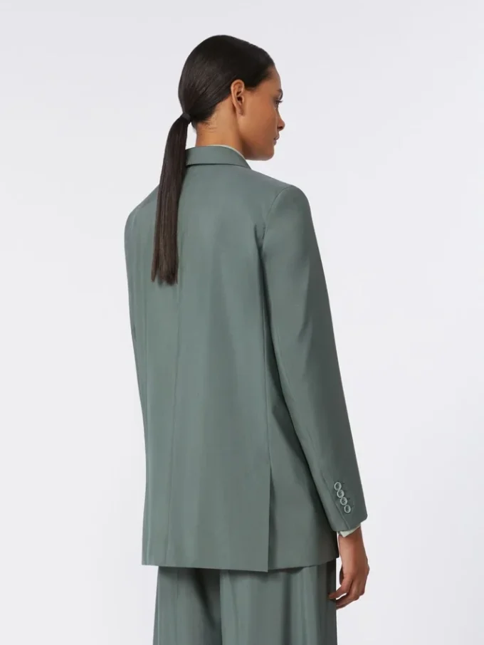 Blazer de lã e seda com botões duplos, verde escuro Blazer de lã e seda com botões duplos, verde escuro