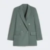 Blazer de lã e seda com botões duplos, verde escuro Blazer de lã e seda com botões duplos, verde escuro