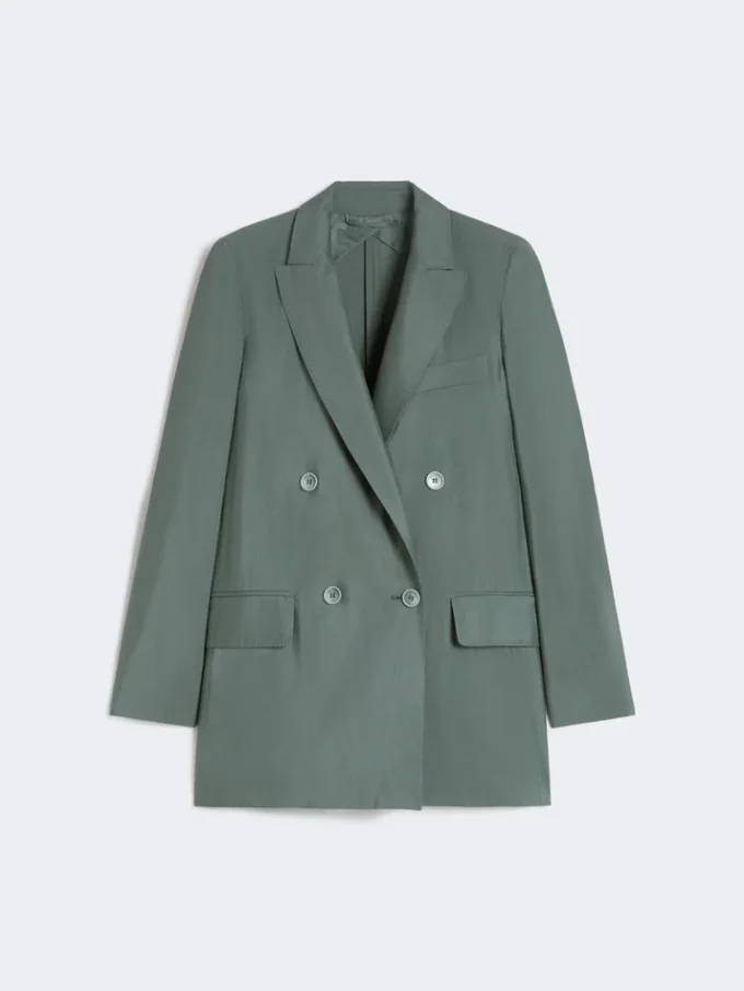 Blazer de lã e seda com botões duplos, verde escuro Blazer de lã e seda com botões duplos, verde escuro