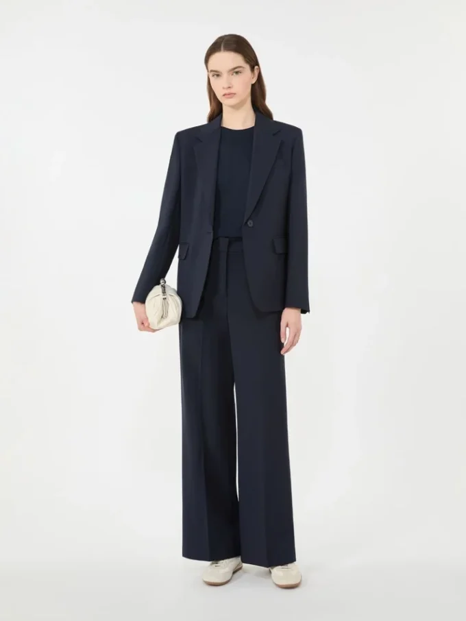 Blazer de lã elástica, azul-marinho