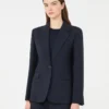 Blazer de lã elástica, azul-marinho