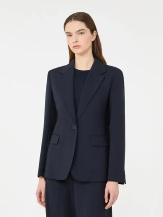Blazer de lã elástica, azul-marinho