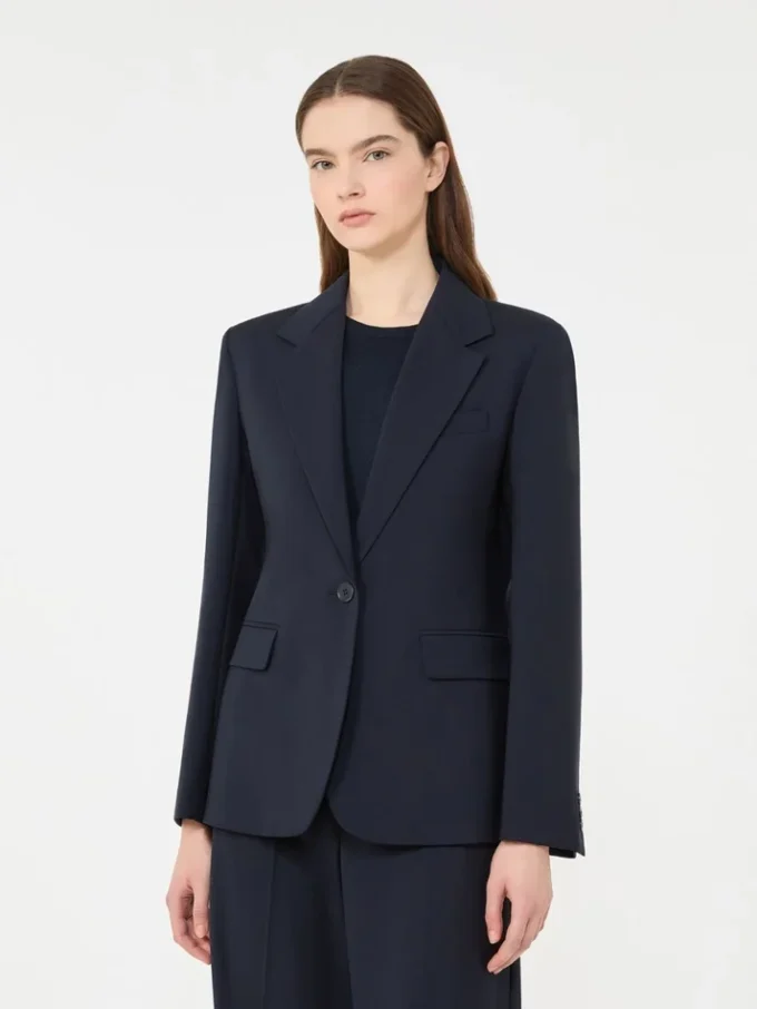 Blazer de lã elástica, azul-marinho