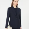 Blazer de lã elástica, azul-marinho