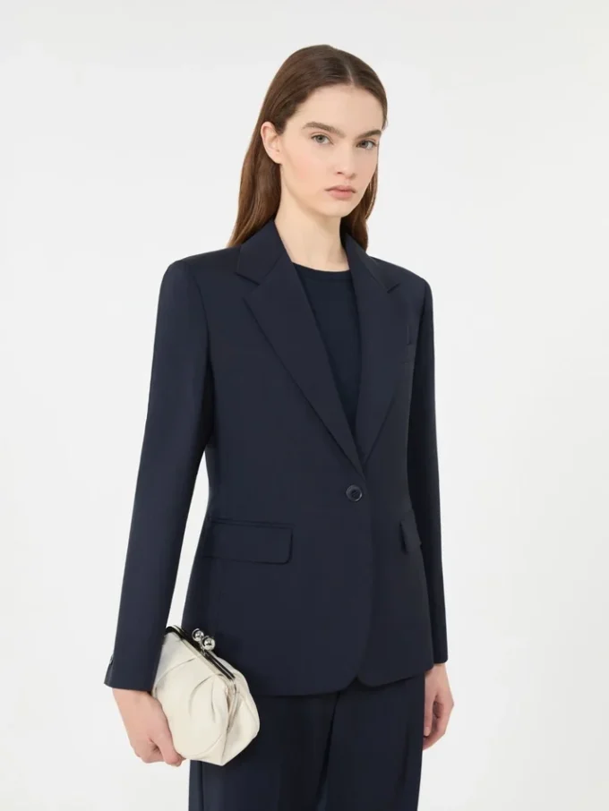 Blazer de lã elástica, azul-marinho