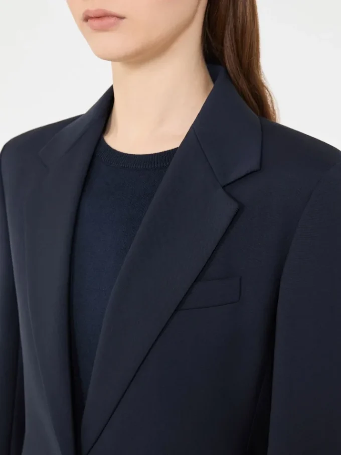 Blazer de lã elástica, azul-marinho